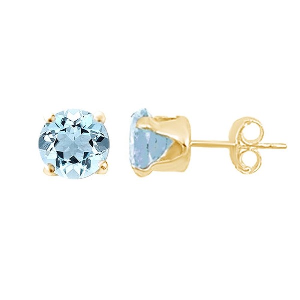 Round Shape Simulated Blue Aquamarine Stud Earrings 10K Solid Gold - C212NROOZSH