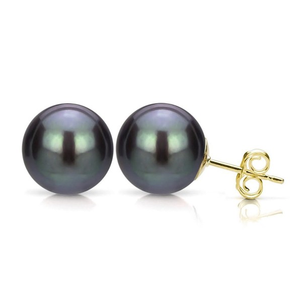 Black Cultured Freshwater Pearl Stud Earrings 14K Gold Jewelry for Women - CH11NY4R4XH