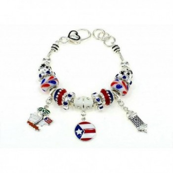 Silvertone Puerto Rico Theme Lobster Clasp Bracelet With Charms - CM12EQV1XNN