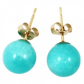 Peruvian Amazonite 8mm Ball Stud-Earrings AAA Quality- 14Kt. Yellow Solid Gold - C512O797N5Y