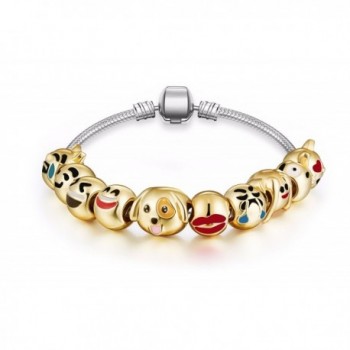 Fun Faces Emoticon Charms Bracelet - 18K Gold Plated With 10 Pieces of Interchangeable Smiley Faces 2 - CD12NFH0JGG