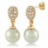 Gold Tone 6MM Simulated Pearl Dangle Earrings with White Round Cubic Zirconia CZ - CW128B6TURF