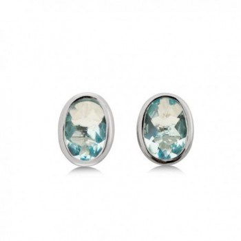 Blue Helenite Gaia Stone Stud Earrings - 3.1 CT Total- Bezel Set 925 Sterling Silver Post - CM12OBMLNJK