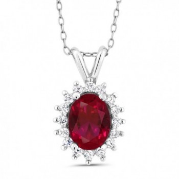 Sterling Silver Created Ruby Women's Pendant Necklace with 18" Silver Chain (1.16 cttw- 8X6MM) - CR11IXIQ8DB