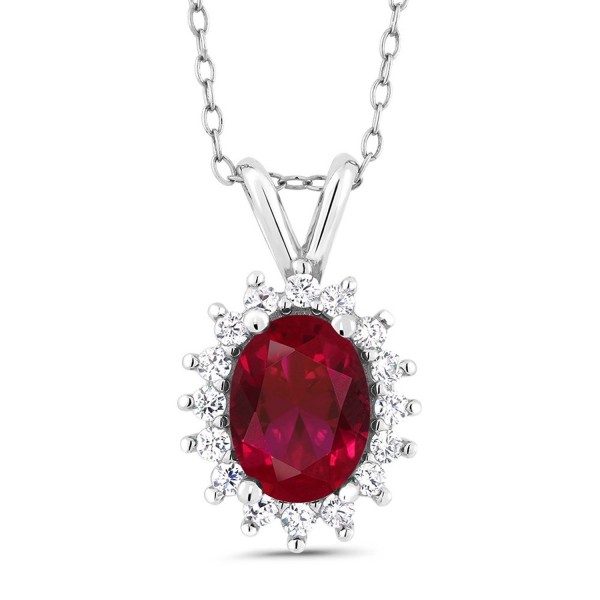 Sterling Silver Created Ruby Women's Pendant Necklace with 18" Silver Chain (1.16 cttw- 8X6MM) - CR11IXIQ8DB