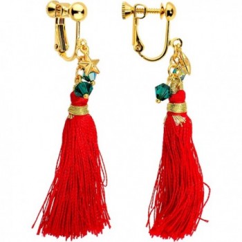 Body Candy Handcrafted Gold Plated Red Tassel Clip On Earrings Created with Swarovski Crystals - CT1883XK4Q8
