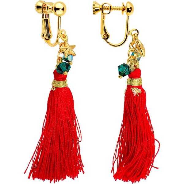 Body Candy Handcrafted Gold Plated Red Tassel Clip On Earrings Created with Swarovski Crystals - CT1883XK4Q8