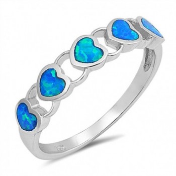 Sterling Silver Heart Promise Ring - Blue Simulated Opal - C112N45GJ7L
