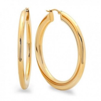 2 Inches Wide Stainless Steel Yellow Hoop Earrings with Oval Desgin - C411KMQO0AJ