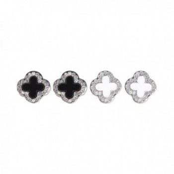Chiconon Women Fashion Four Leaf Clover Stye Stud Earrings Set 2 Pairs - Small Silver Black + Silver White - CU187KC2H9G
