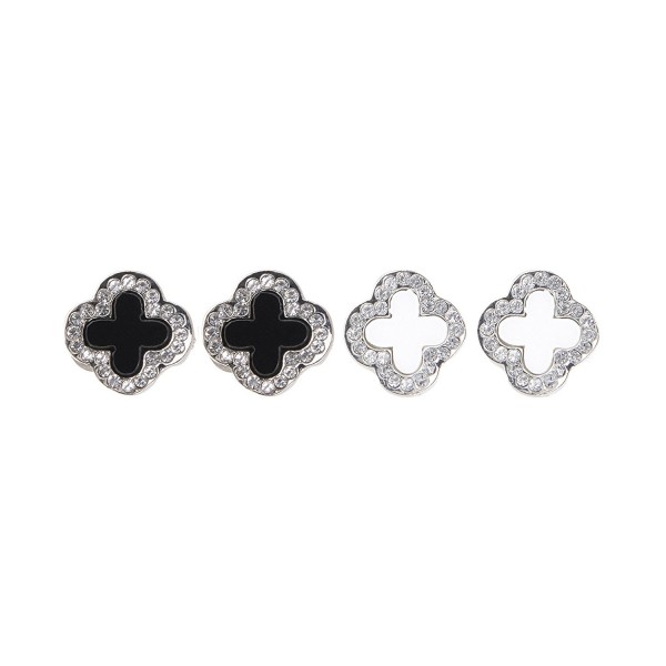Chiconon Women Fashion Four Leaf Clover Stye Stud Earrings Set 2 Pairs - Small Silver Black + Silver White - CU187KC2H9G