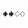 Chiconon Women Fashion Four Leaf Clover Stye Stud Earrings Set 2 Pairs - Small Silver Black + Silver White - CU187KC2H9G