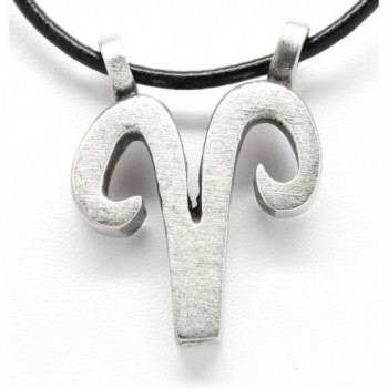 Pewter Aries The Ram Zodiac (March 21-April 20) Astrology Pendant on Leather Necklace - CM11G2JOCHH