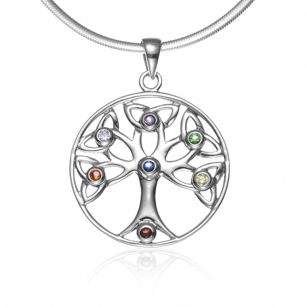 925 Sterling Silver Celtic Knot Trinty Tree of Life Seven (7) Chakras Pendant Necklace- 18 inches - CZ11I69Z0CH