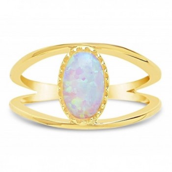 Sterling Forever - High Polish Gold Plated Sterling Silver Created Opal Open Band Ring for Women - CT185ODHH56