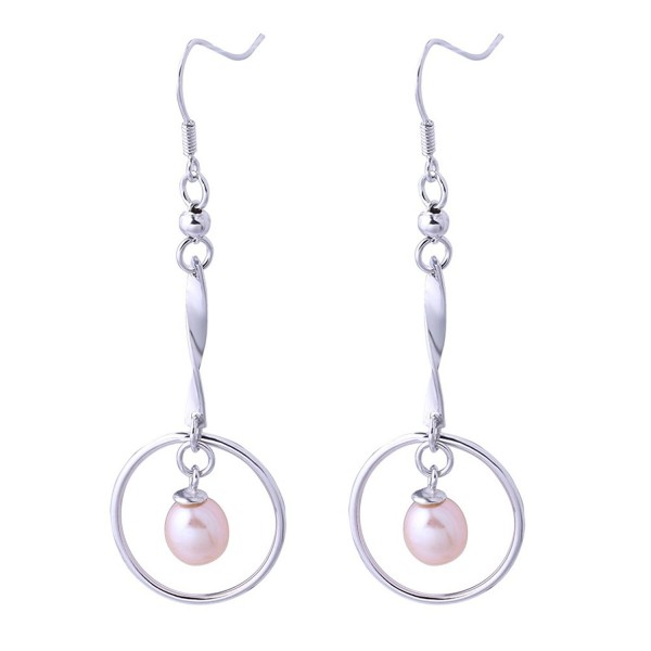 Classic Pearl Teardrop Sterling Silver Long Drop Dangle Earrings Natural Lustrous - Pink - CP129GTQP51