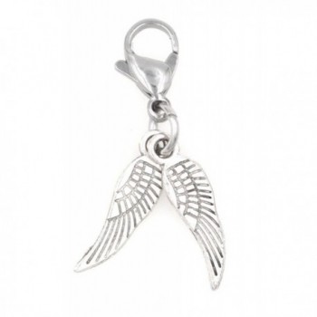 Double Mini Angel Wings Stainless Steel Clasp Clip on Charm SSCL 77K - CQ186AAMO3G