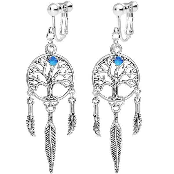 Body Candy Silver Plated Tree of Life Dreamcatcher Clip On Earrings Created with Swarovski Crystals - CD127NA48CB