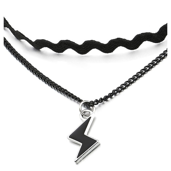 Ladies Women Two-Rows Black Choker Necklace with Chain and Lightning Bolt Charm Pendant - CA17YZHS74Z
