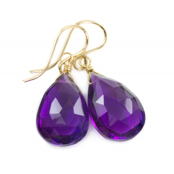 14k Gold Filled Purple Simulated Amethyst Earrings Faceted Long Teardrop Dangle - CE1103HW5PZ