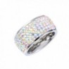 MASOP Party 11mm Wide Ring Wedding Band Iridescent Clear AB Austrian Crystal Silver Size 6 7 8 9 - CZ12EL3ZD6J