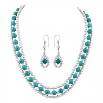 Pearlz Ocean Shell Pearl and Turquoise Necklace Set - CR126QYEX5N