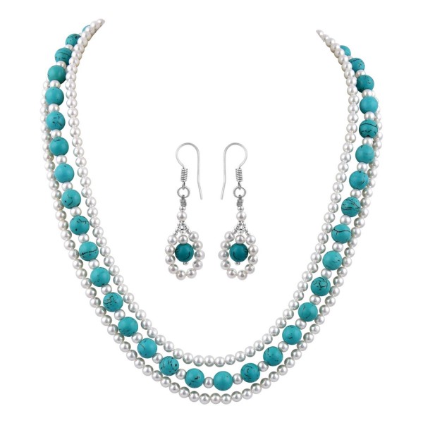 Pearlz Ocean Shell Pearl and Turquoise Necklace Set - CR126QYEX5N