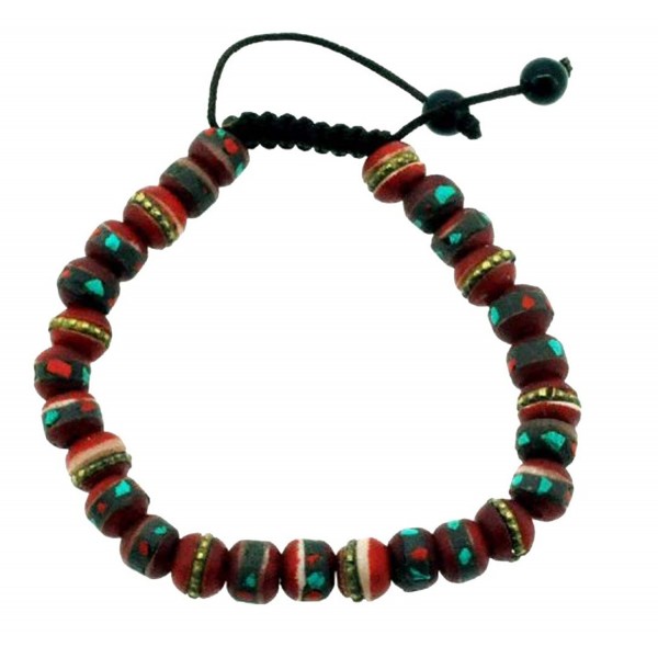 Tibetan 8mm Red Yak Bone Medicine Beads Wrist Mala Buddhist Prayer Beads - CB11ERCKO7X