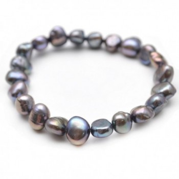 Flourishbeads Cultured Fresh Water Pearl Flat Oval Beads Stretch Bracelet Fashion Woman Jewelry - Black Gray - CV183MSC735