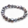 Flourishbeads Cultured Fresh Water Pearl Flat Oval Beads Stretch Bracelet Fashion Woman Jewelry - Black Gray - CV183MSC735