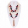 Aaliyah Simulated Pearl and Faux Gem Stone Statement Necklace and Earrings Set - Cream Black Red Tone - C212N1L5WLI
