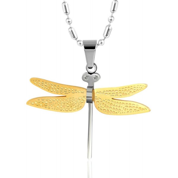 Women Dragonfly CZ Stainless Steel Pendant Necklace Aooaz Jewelry - Gold - CO1202MHK5F