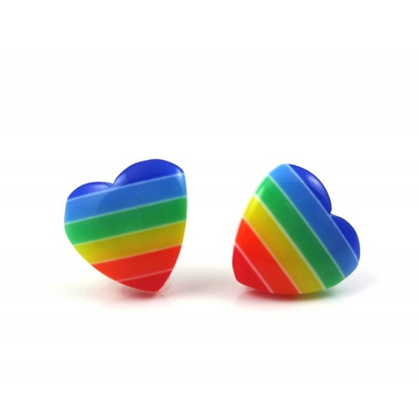 Rainbow Striped Retro Heart Earrings in Surgical Stainless Steel for Sensitive Ears - CC12NAGCPFK