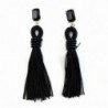 sanfnee Accessories Bead Fringe Dangle Drop Earrings Beaded Long Tassel Stud Earrings - Black - CT182LG36DL