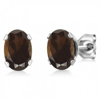 1.50 Ct Oval Shape Brown Smoky Quartz Sterling Silver Stud Earrings - CQ11780578H