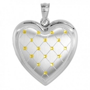 Sterling Silver Heart Locket Necklace 4 Picture Gold Quilt 1 inch - C611E1FRUGJ
