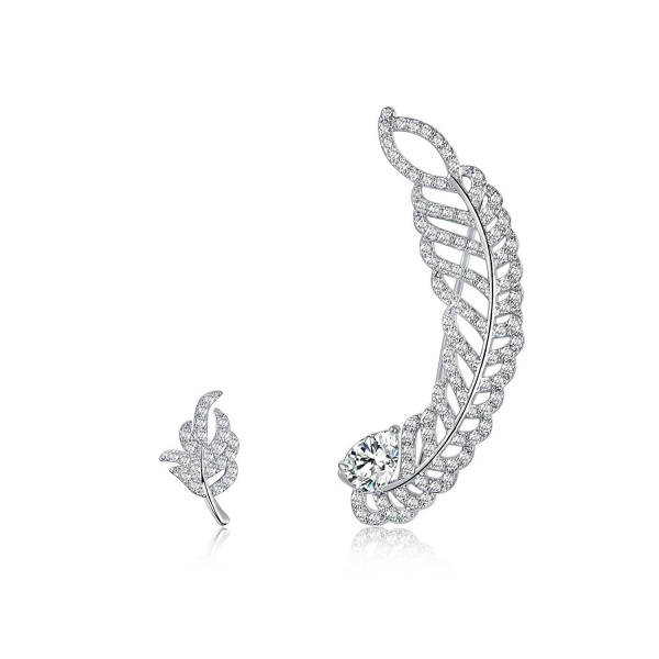 Mevecco Womens Ear Crawler Climber Leaf CZ Crystal Ear Wrap Cuffs Sweep Stud Earring Pin Jewelry - Silver - CP186OCEGGL