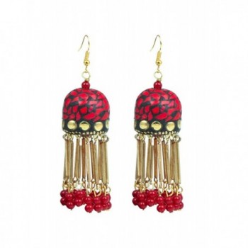 Sansar India Bollywood Tibetan Tassel Jhumki Jhumka Indian Earrings Jewelry for Girls and Women - Red - C412OCP65F3