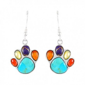 Dog Paw Earrings in Sterling Silver & Genuine Turquoise & Gemstones - Multi Gemstones - CG182AIUUDS