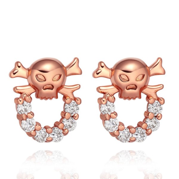 Small Cute and Funky Skull Head Lucky Charms Snow White Sparkling Crystals Stud Style Amulets Earrings - CK12ESIB8CP