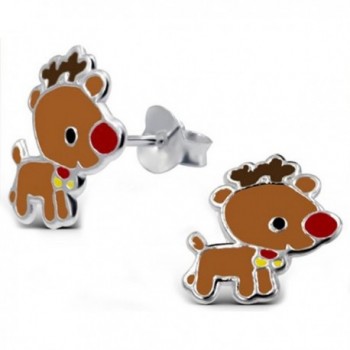 CUTE Rudolph REINDEER Sterling Silver Childrens Earrings Post/stud - C211C54JXM7