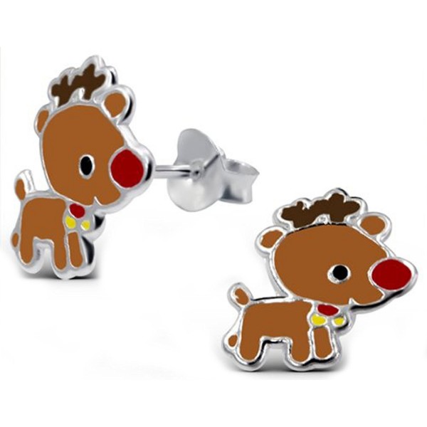 CUTE Rudolph REINDEER Sterling Silver Childrens Earrings Post/stud - C211C54JXM7