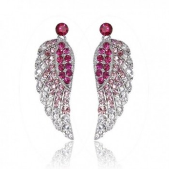 EVER FAITH Women's Austrian Crystal Gorgeous Angel Wings Pierced Dangle Earrings - Pink Silver-Tone - C611D0W13SF