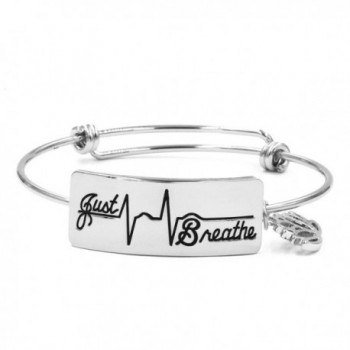 Inspirational Bracelet for Women Engraved Just Breathe Bangle Jewelry for Ladies - Silver - C6189I8U82C