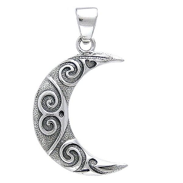 Celtic Knotwork Art - Tribal Spiral Crescent Moon Sterling Silver Pendant by Courtney Davis - C611414LF7F