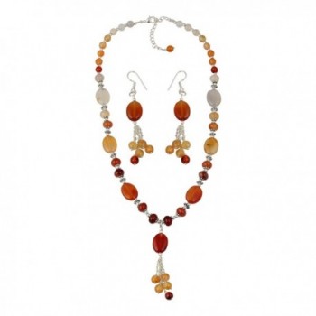 Carnelian Beaded Necklace and Earrings Dangling Trendy Fashion Jewelry Set for Women - CZ12MXDUJTB