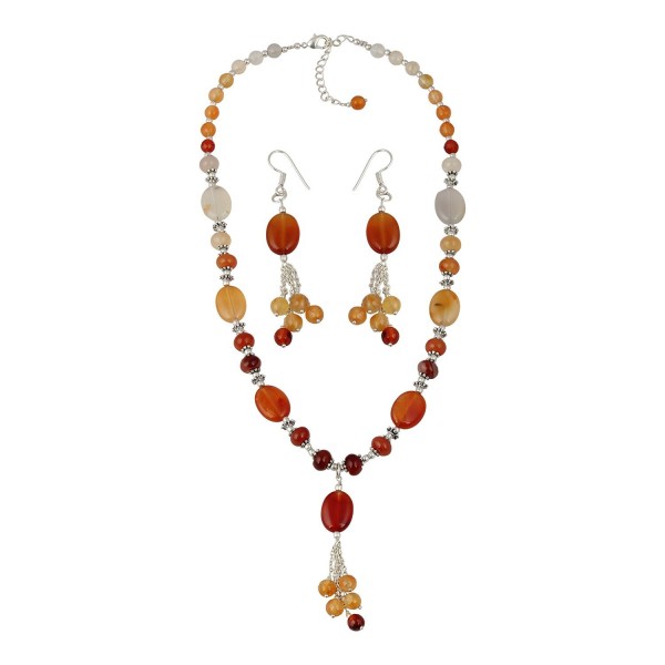 Carnelian Beaded Necklace and Earrings Dangling Trendy Fashion Jewelry Set for Women - CZ12MXDUJTB