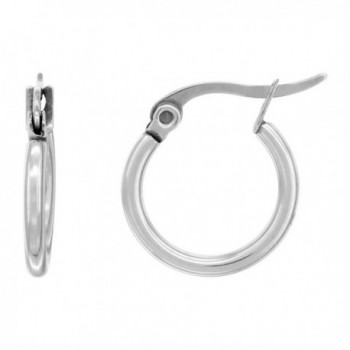 Stainless Steel Hoop Earrings 2mm Tube Snap Down Post Closure- 5/8 inch - CR11HZC44QJ