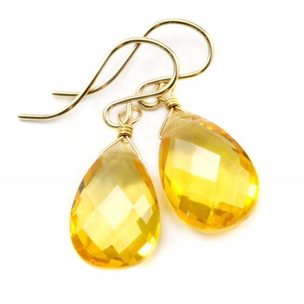14k Gold Filled Simulated Citrine Earrings Yellow Faceted Pear Teardrop Simple Briolette - CN11DQCSVTN