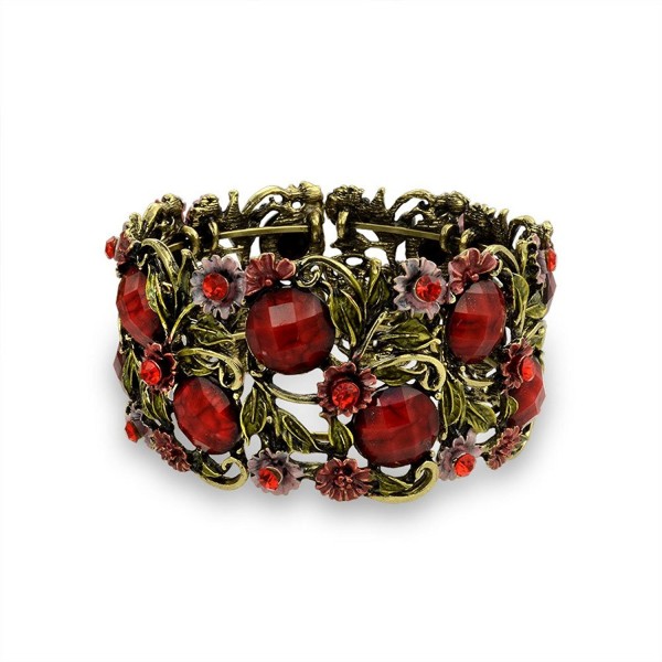 Bling Jewelry Simulated Garnet Crystal Flower Cuff Bracelet Gold Plated - C411DNGMUTJ